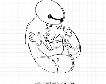 639 - Hiro and Baymax SVG, PNG, EPs - Disneey Big Hero 6 clipart. Hiro and Baymax dtf. Big hero 6 outline svg. Big hero scenes svg