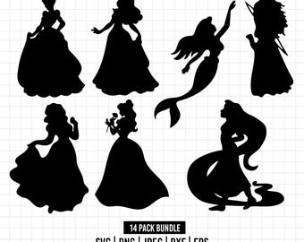 1212 - Disneyy Princess silhouette dtf pack bundle Svg, Eps, Jpeg, Dxf, Png. Disneyy princess silhouette pack dtf