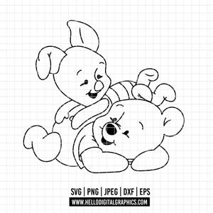 386 - Winnie The Pooh und Ferkel SVG, EPS, PNG - Winnie The Pooh und Ferkel Clipart Vektor. Kleines Hündchen und Ferkel Umriss dtf