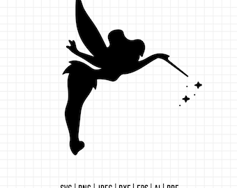 妖精ティンカーベルの白黒アート SVG / PNG / JPG クリップアート