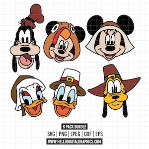 1568 - Mouse e amigos Ação de Graças SVG, EPS, PNG - Disneyy personagens Clipart Vector. personagens principais do reino mágico svg