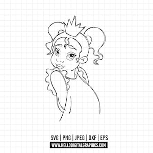 631 - Little Princess Tiana line art SVG, EPS, PNG - Little Princess Tiana outline. Disneyy The princess and the frog. Tiana dtf