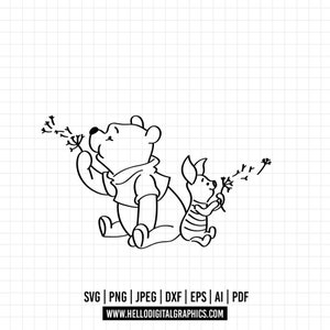 1114 - Winnie the pooh and piglet line art Svg, Eps, Jpeg, Dxf, Png. Disneyy classic, Winnie the pooh dtf.