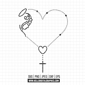 92 - Rosario della Vergine Maria SVG, EPS, PNG - Rosario cattolico Clipart Vector. Gesù svg. Vergine Maria dtf. Rosario dtf. Icone cattoliche svg