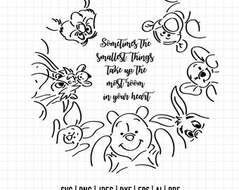 1096 - Winnie the pooh and friends in circle with quote line art Svg, Eps, Jpeg, Dxf, Png. Disneyy classic, Winnie the pooh dtf.