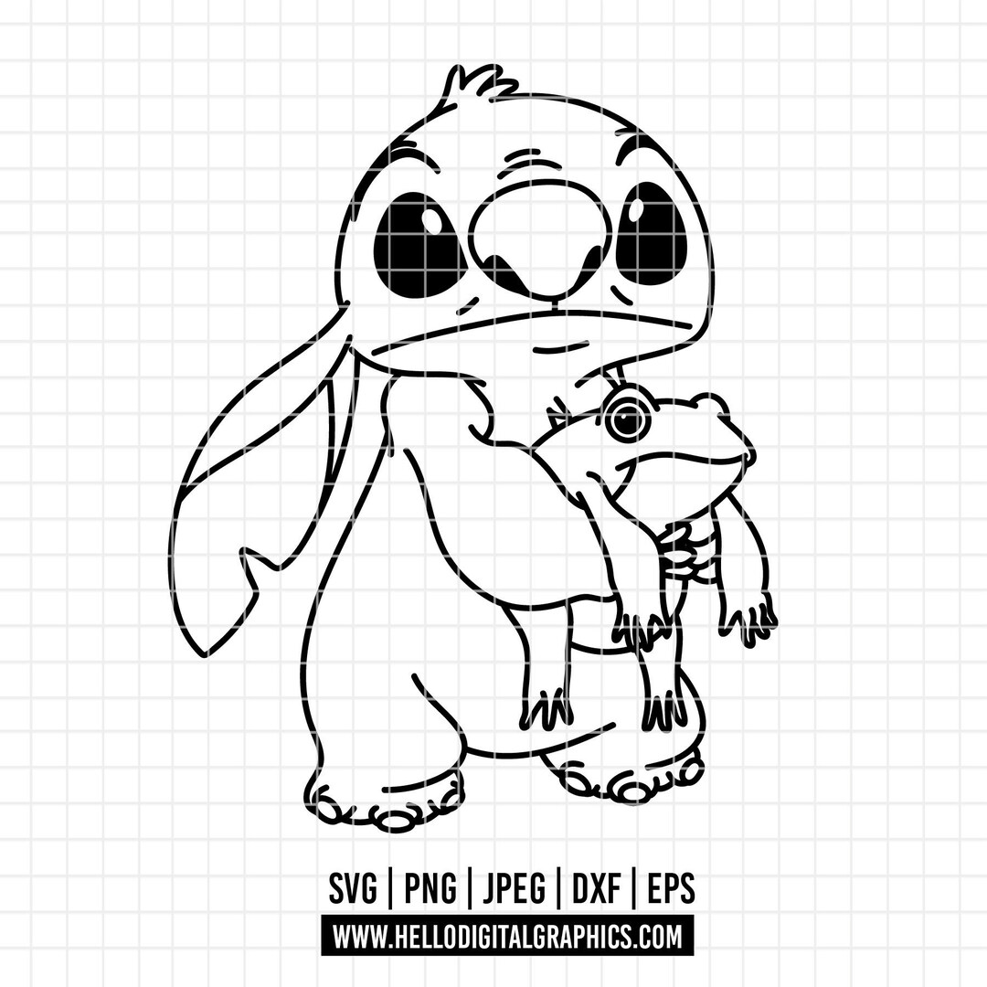 3597 - スティッチとカエルの線画 SVG、Eps、Jpeg、Dxf、Png