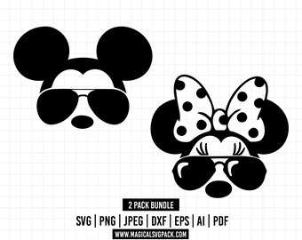 226 - ミッキーとミニーのメガネパック SVG、EPS、PNG - ディズニー