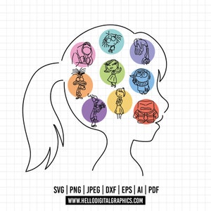 1459 - Emociones de Riley SVG, EPS, PNG - Inside Out 2, ansiedad, furia, vergüenza, aburrimiento Clipart Vector.