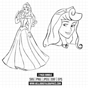 1687 - Disneyy Princess Aurora Sketch-pakketbundel SVG, EPS, PNG - Aurora outline-svg's. Slaperige schoonheid doodle Clipart vector. Aurora zeer fijne tekeningen svg