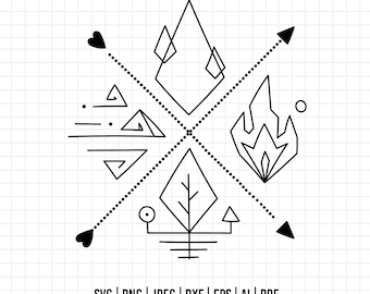 1338 - Cuatro Elementos SVG, Símbolos de los 4 Elementos, Plantilla de los Cuatro Elementos, Agua SVG, Tierra SVG, Aire SVG, Fuego SVG / Uso comercial