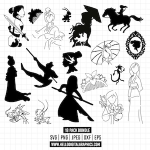1371 - Mulan mega pack bundle SVG - Png - EPS - Disneyy princess mulan clipart. Mushu dragon svg