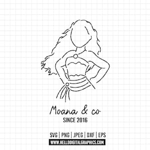 70 - Princess Moana outline SVG, PNG, EPS - Moana and co Clipart Vector. Disneey princess Moana dtf. Moana line art dtf
