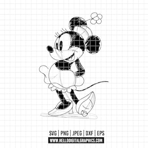 526 - Mickey y Minniee Sketch SVG, EPs, PNG - Clipart vectorial de Mickey y Minnie Mouse. Boceto de Minnie dtf. Mickey dtf.