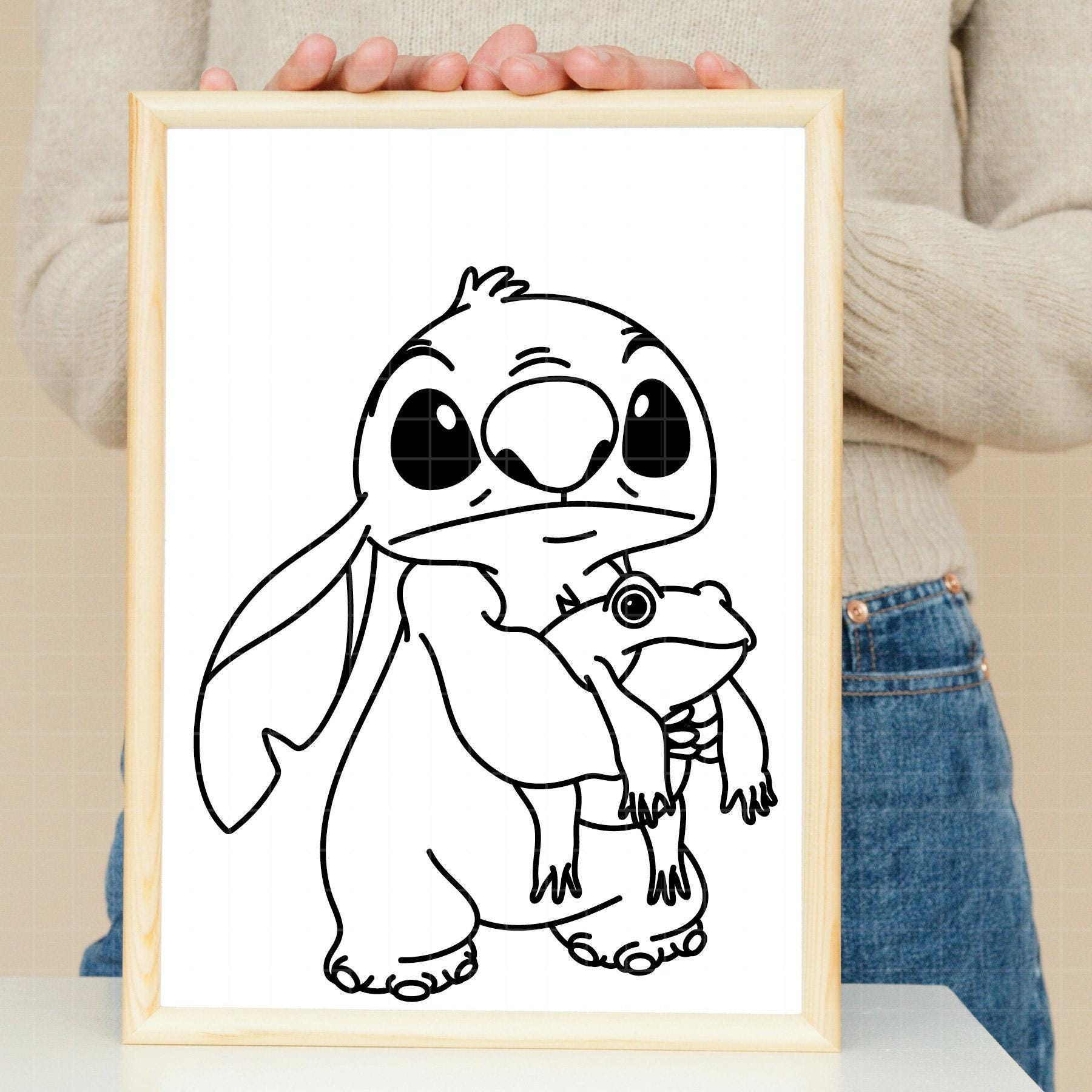 3597 - スティッチとカエルの線画 SVG、Eps、Jpeg、Dxf、Png