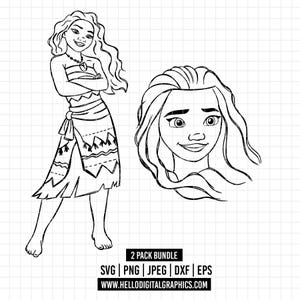 1697 - Disneyy Princess Moana Sketch pack bundle SVG, EPS,PNG - Moana outline svg. Moana doodle Clipart vector. Moana line art svg