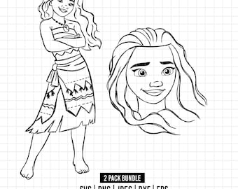 1697 - Disneyy Princess Moana Sketch pack bundle SVG, EPS,PNG - Moana outline svg. Moana doodle Clipart vector. Moana line art svg