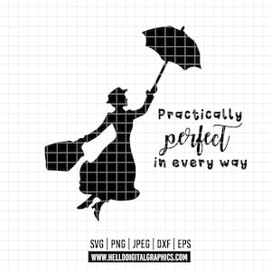 99 - Mary Poppins SVG, EPS, PNG - Mary Poppins Clipart Vector. Mary Poppins-silhouet dtf. Citaten van Mary Poppins