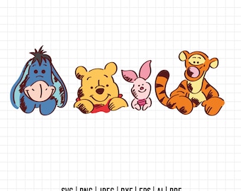1127 - Winnie the pooh characters dtf full color Svg, Eps, Jpeg, Dxf, Png. Disneyy classic, Winnie the pooh dtf.