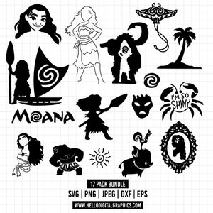 1204 - Moana Pack bundle dtf line art Svg, Eps, Jpeg, Dxf, Png. Disneyy classic, Moana icons pack dtf.