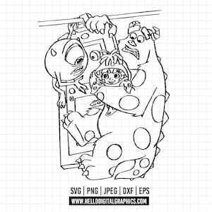 3284 - Monster inc SVG, EPS, PNG -Disneey Monster inc Boo, Mike Wazowski and Sullivan clipart vector. Monster inc. silhouettes dtf