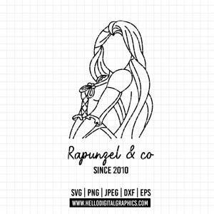 79 - Princess Rapunzel outline SVG, EPS, PNG - Tangled Clipart Vector. Disneey princess rapunzel dtf. Tangled outline. Rapunzel line art dtf