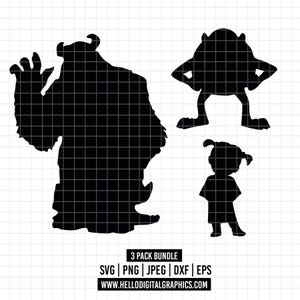 2905 - Monster inc pack SVG, EPS, PNG -Disneey Monster inc Boo, Mike Wazowski and Sullivan clipart vector. Monster inc. silhouettes dtf