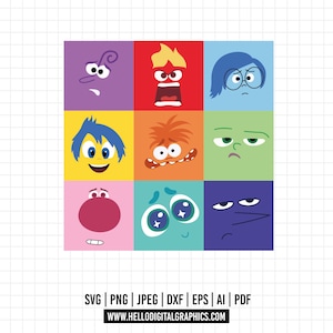 1466 - All the emotions in colors Inside Out 2 SVG, EPS, PNG - Characters Inside Out 2 anxiety, fury, ennoi Clipart Vector.