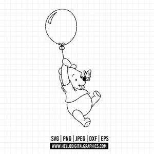95 - Winnie de Poeh vliegt in een ballon SVG, EPS, PNG - Winnie de Poeh vliegt in een ballon Clipart Vector. Winnie Pooh dtf