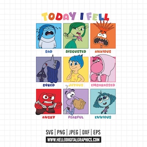 1520 - Emotions from inside out 2 new characters SVG, EPS, PNG - Today I fell Inside Out 2 clipart vector. Anxiety ennui sadness anger svg