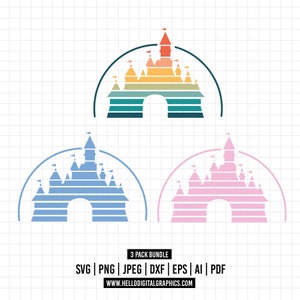 962 - Paquete de Castillos Mágicos Disney SVG, EPS, PNG - Castillo Mágico de Magic Kingdom Clipart Vector. Paquete de Castillos Disney DTF. Escuadrón Disney SVG.