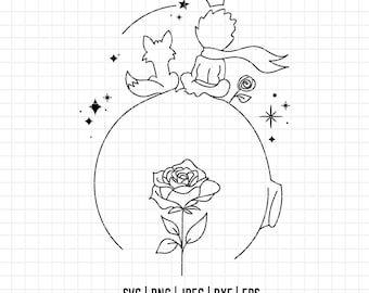 07 - The Little Prince and the fox line art Svg, Eps, Jpeg, Dxf, Png.