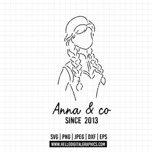 73 - Princess Anna outline SVG, EPS, PNG - Frozen princess Anna Clipart Vector. Frozen dtf. Anna frozen. Frozen line art dtf