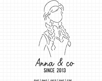 73 - Princess Anna outline SVG, EPS, PNG - Frozen princess Anna Clipart Vector. Frozen dtf. Anna frozen. Frozen line art dtf