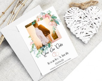 Editable Save The Date Template With Photo, Photo Save The Date, Printable Wedding Date Card, Floral Save The Date