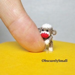 Extreme Tiny Crochet Baby Sock Monkey - Amigurumi Monkey - Made to Order