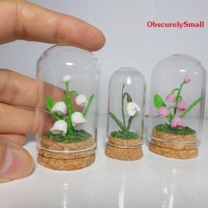 Lily of the Valley in glass dome - Miniature Snowdrop - Amigurumi flower - Dollhouse Decor - Mini flower in a glass dome.