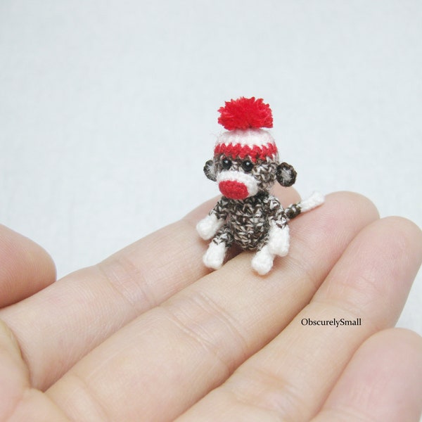 Tiny Crochet Red Heel Sock Monkey - Amigurumi Monkey - Made to Order