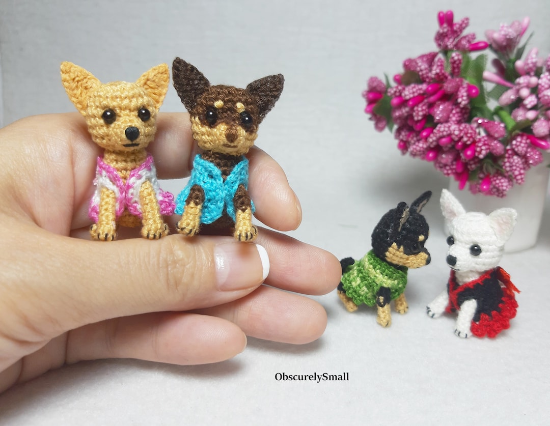 Mini Chihuahua Crocheted Tiny Dollhouse Amigurumi Dog Made to