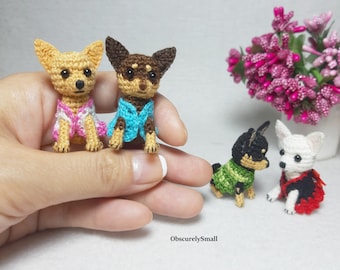 Mini Chihuahua Crocheted -  Tiny Dollhouse  - Amigurumi dog - Made to order