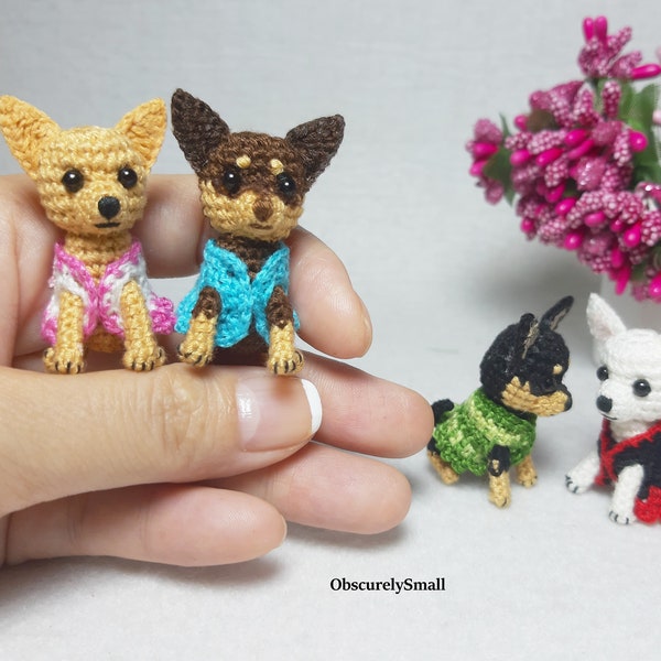 Chihuahua - Mini Chihuahua de Crochê - Casinha de Bonecas em Miniatura - Cachorro Amigurumi - Feito sob encomenda.