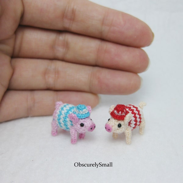 Micro Crochet Pig with a Hat - Amigurumi Pig - Made to Order