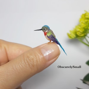 Tiny Crocheted Ruby Throated Hummingbird Miniature Figurine