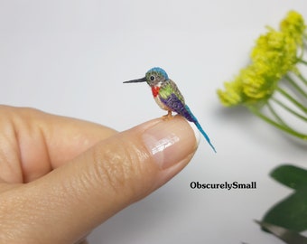 Tiny Crocheted Ruby Throated Hummingbird Miniature Figurine