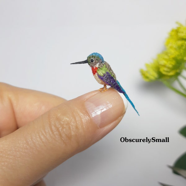 Ruby Throated Hummingbird - Tiny Crocheted Bird - Miniature Ruby Throated Hummingbird  - Crochet Bird