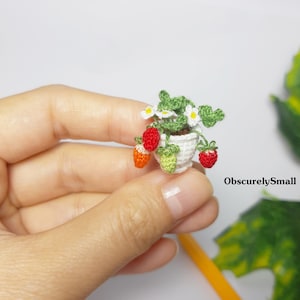 Miniature Strawberry - Strawberry Crochet - Dollhouse Decor - Tiny Strawberry -  Crochet Flower Vase