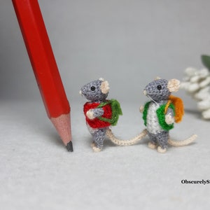 Miniature Crochet Mouse with a backpack - Amigurumi Mouse - Made to Order