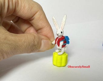 Miniature Crochet Rabbit: Tiny Amigurumi Bunny, Dollhouse Collectible