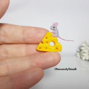 Tiny Crochet Mouse and Clay Cheese - Miniature Amigurumi (Made to Order)