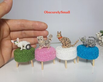 Cat - Tiny Crochet Cat - Miniature  Cat Crochet - Mini Crochet Chair - Amigurumi Tiny Cat - Made to Order