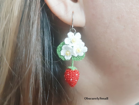Strawberry Earrings Crochet Strawberry Miniature Strawberry